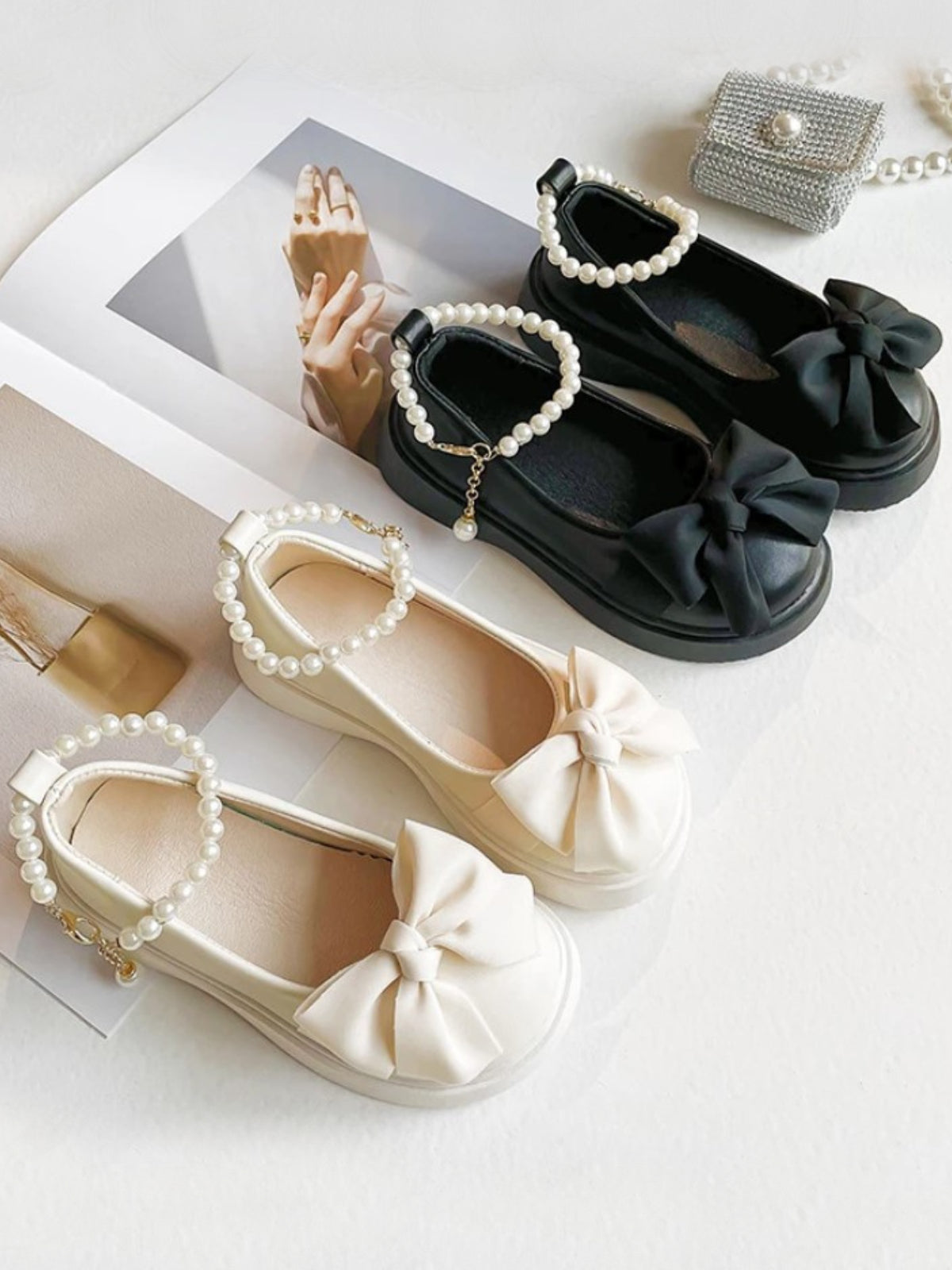 So Bow-tiful Pearl Strap Shoes By Liv and Mia