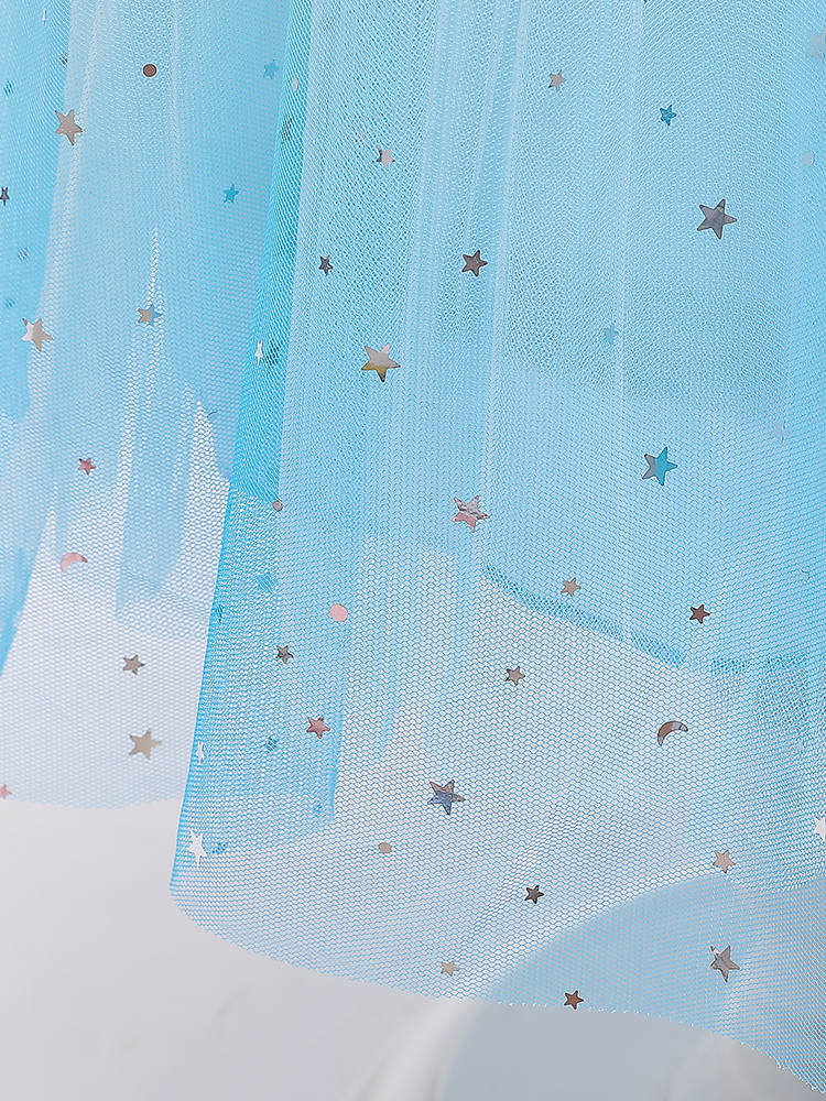 Little Girls Party Dresses | Blue Star Sequin Tulle Dress With Train