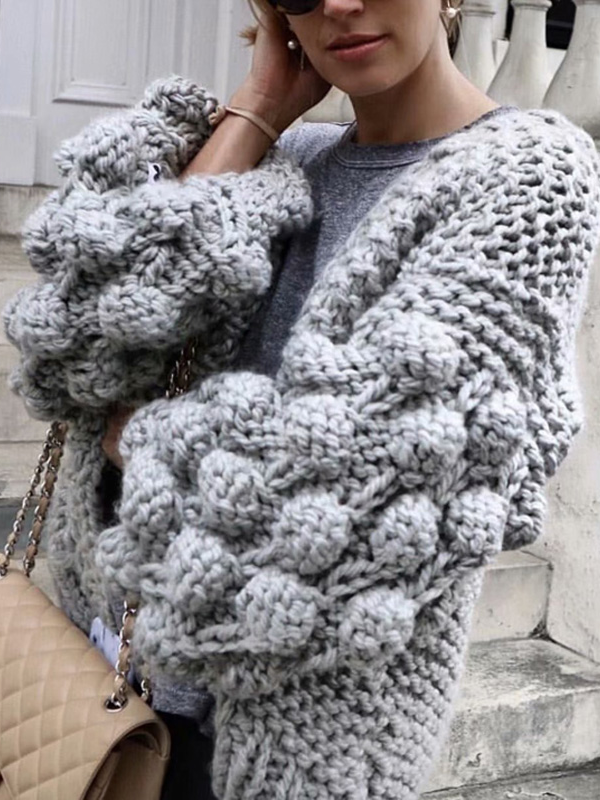 Women's Thick Knit Bell Sleeve Cardigan Grey