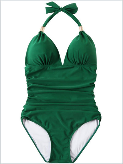 Women's Ruched Halter Top One Piece Swimsuit