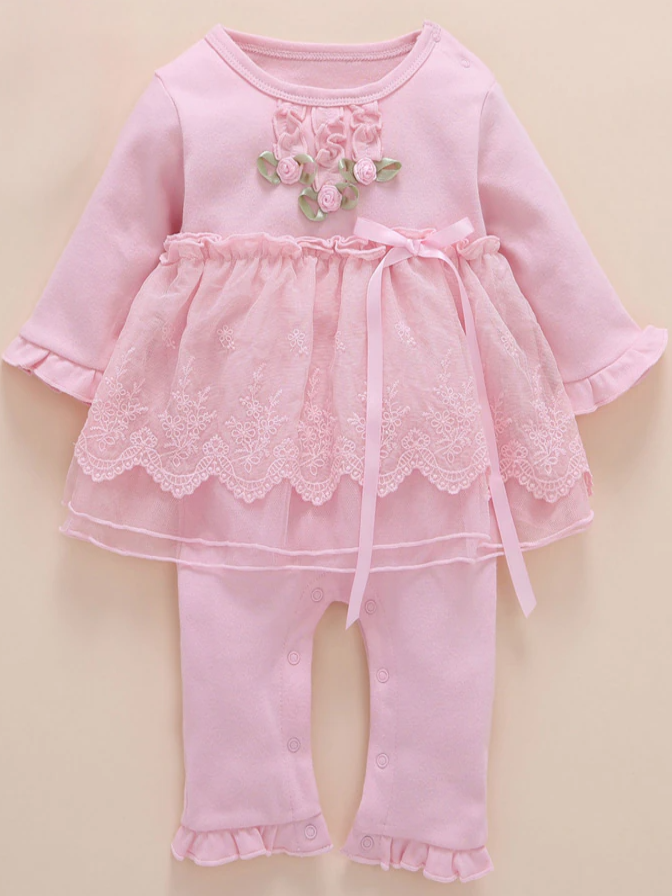 Baby Lovely In Lace Long Sleeve Skirted Onesie