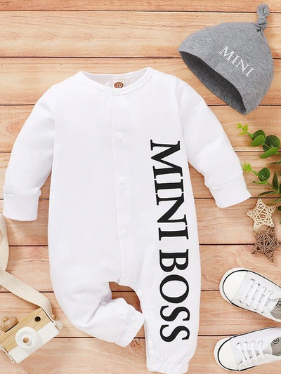 Cute Baby Onesies | Mini Boss Onesie & Beanie Cap - Mia Belle Girls