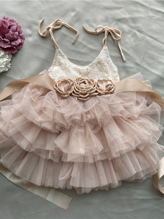 Toddler Spring Dress | Sleeveless Lace Bodice Ruffle Tulle Party Dress