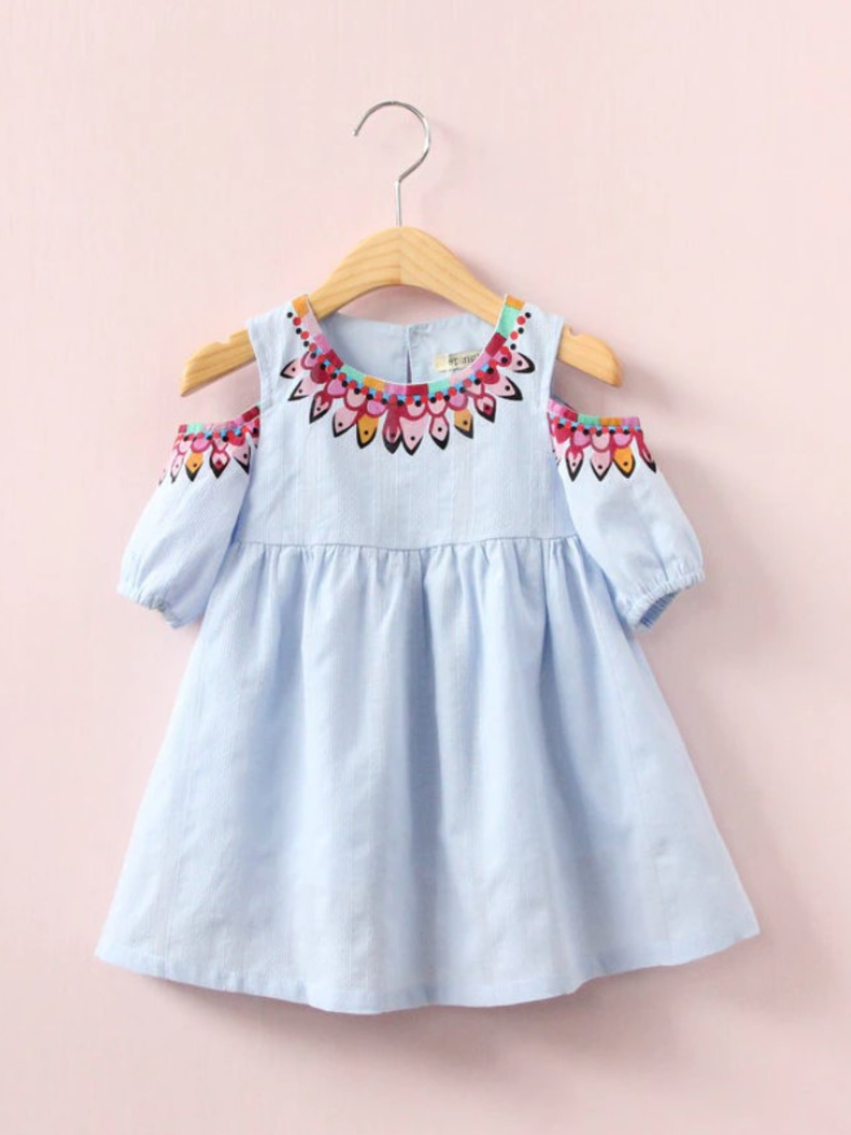 A Rosy Glow Tribal Print Cold-Shoulder Dress