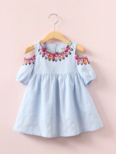 A Rosy Glow Tribal Print Cold-Shoulder Dress