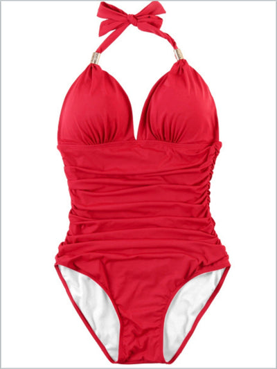 Women's Ruched Halter Top One Piece Swimsuit