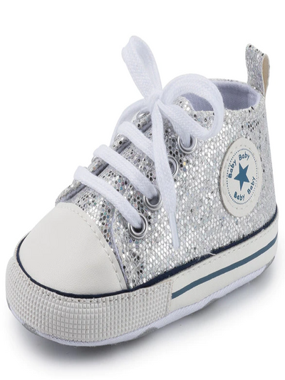 Baby First Steppers Mermaid Shimmer Anti-Slip Sneakers by Liv and Mia Silver