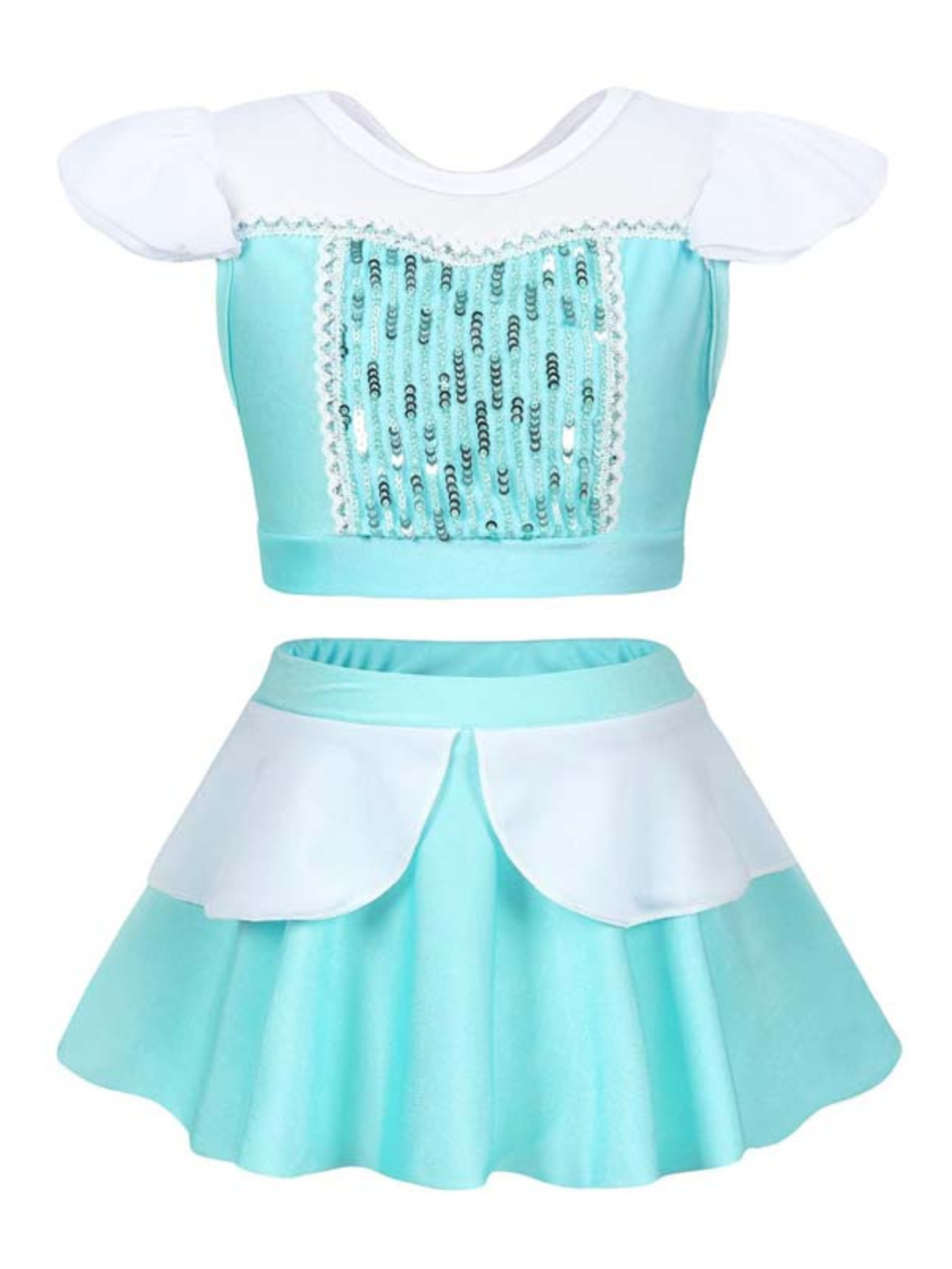 Kids Swimwear | Little Girls Blue Sequin Skirted Two Piece Swimsuit