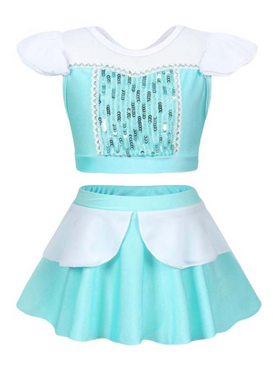 Kids Swimwear | Little Girls Blue Sequin Skirted Two Piece Swimsuit