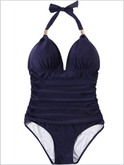 Women's Ruched Halter Top One Piece Swimsuit