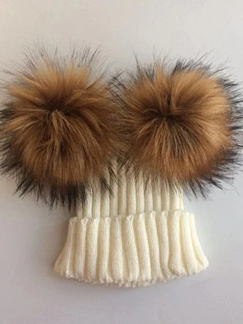 Baby Faux Fur Pom Pom Kint Bobble Hat - Mia Belle Girls