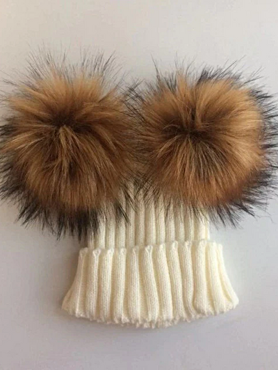 Baby Faux Fur Pom Pom Kint Bobble Hat - Mia Belle Girls