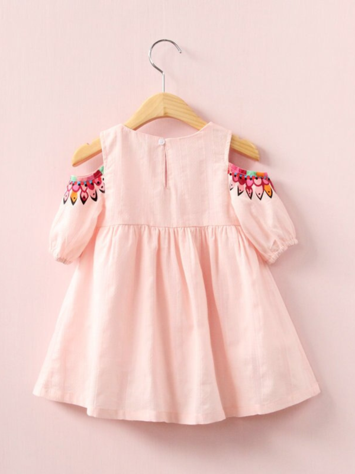 A Rosy Glow Tribal Print Cold-Shoulder Dress