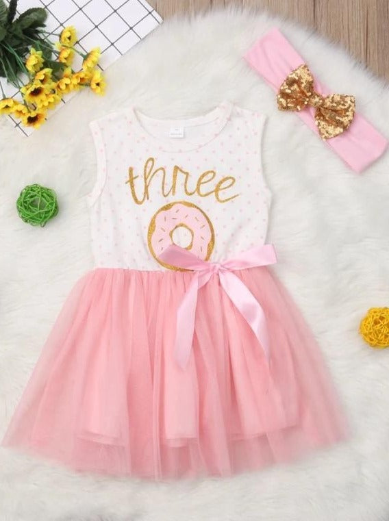 Baby Milestone "Three" Pink Polka Dots Tutu Dress
