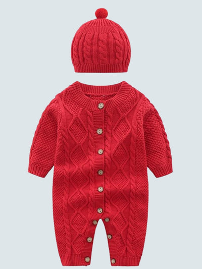 Baby Sweater Knit Onesie with Matching Hat Set - Mia Belle Girls