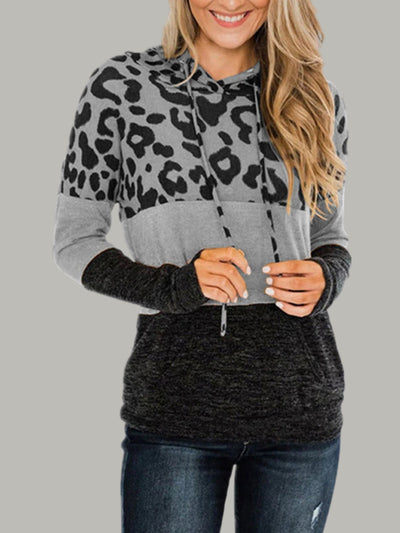 Women's Leopard Color Block Hooded Top