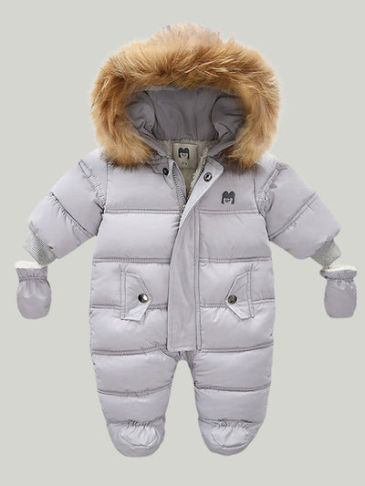 Baby  Faux Fur Lined Hooded Puff Coat Onesie - Mia Belle Girls