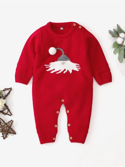 Baby Ho-Ho-Ho Long-Sleeved Knit Onesie - Mia Belle Girls