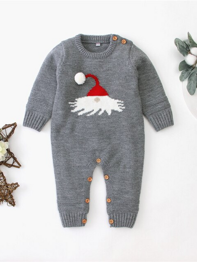 Baby Ho-Ho-Ho Long-Sleeved Knit Onesie - Mia Belle Girls