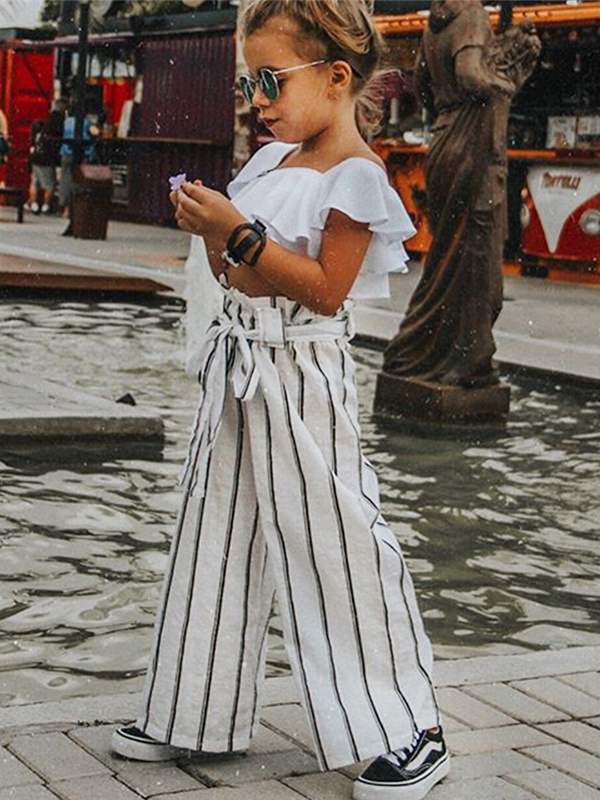 Toddler Spring Outfits | Girls Ruffle Top & Striped Palazzo Pants Set