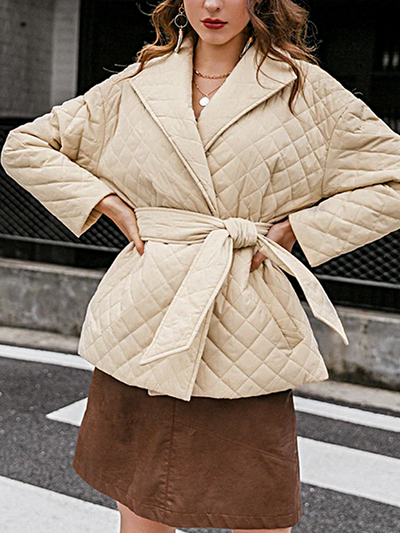 Women's Classy Quilted Blazer Jacket with Belt - Mia Belle Girls