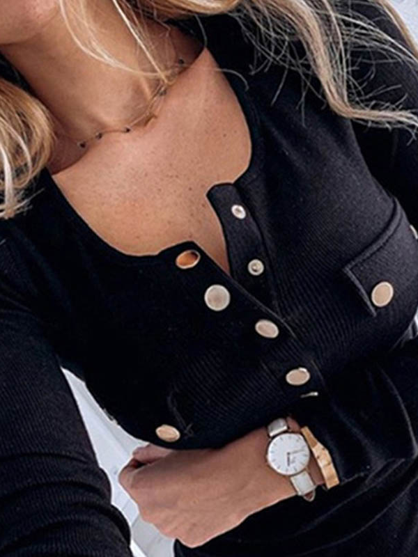 Women's Tiny Temptations Gold Buttoned Long Sleeved Top