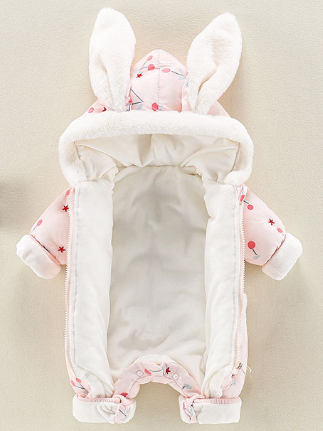Baby Cherry Bomb Bunny Full Zip Hooded Jumpsuit - Pink