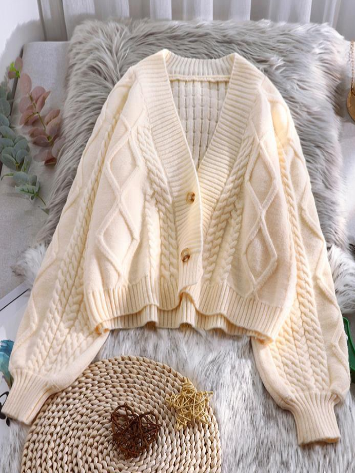 Women's Lovely Lantern Long Sleeve Button-Down Cardigan Beige