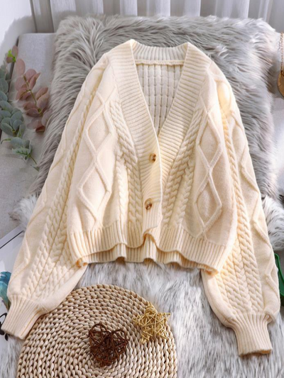 Women's Lovely Lantern Long Sleeve Button-Down Cardigan Beige