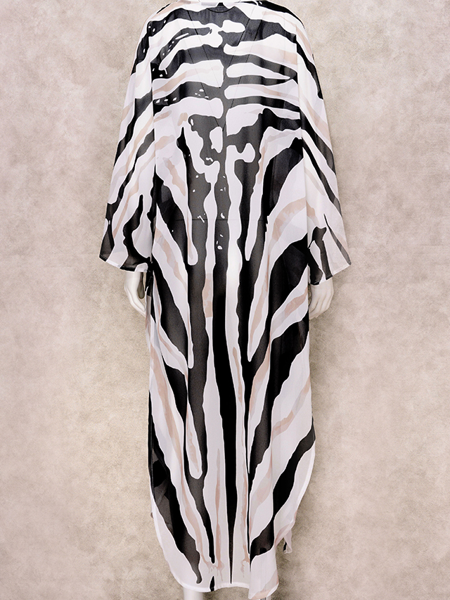 Women's Zebra Stripes Side Slit Kimono Cover Up