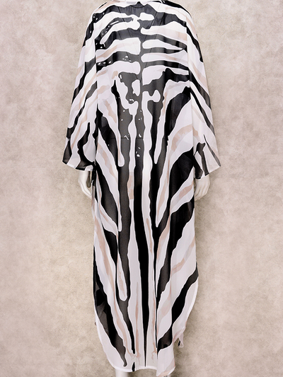 Women's Zebra Stripes Side Slit Kimono Cover Up