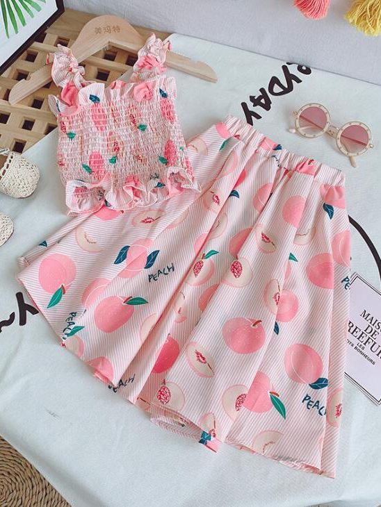 Resort Ready Girls Clothes | Tropical Fruit Ruched Top & Skirt Set