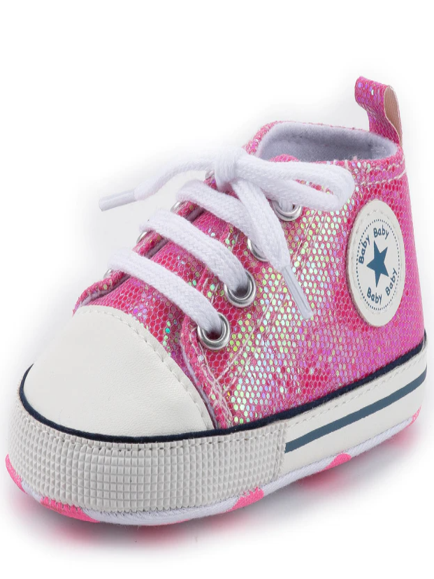 Baby First Steppers Mermaid Shimmer Anti-Slip Sneakers by Liv and Mia Fuchsia