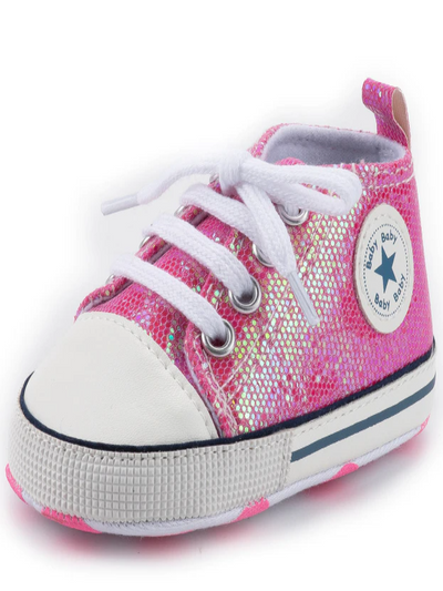 Baby First Steppers Mermaid Shimmer Anti-Slip Sneakers by Liv and Mia Fuchsia