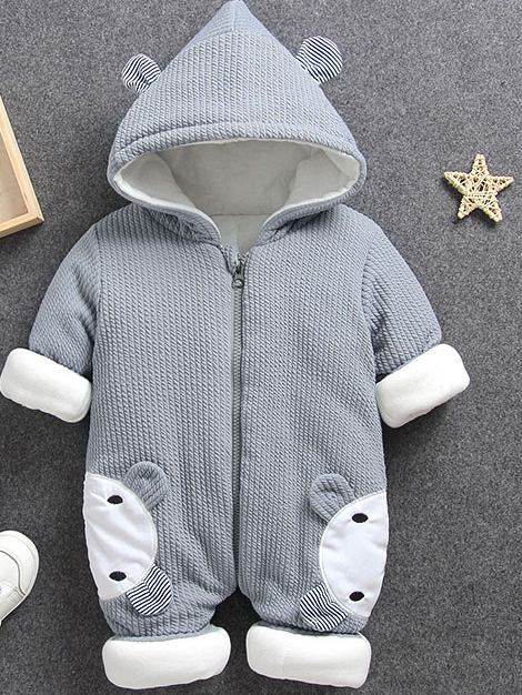 Baby Mighty Mouse Ear Hood Jumpsuit Onesie Grey