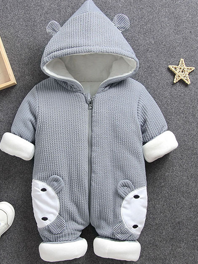 Baby Mighty Mouse Ear Hood Jumpsuit Onesie Grey