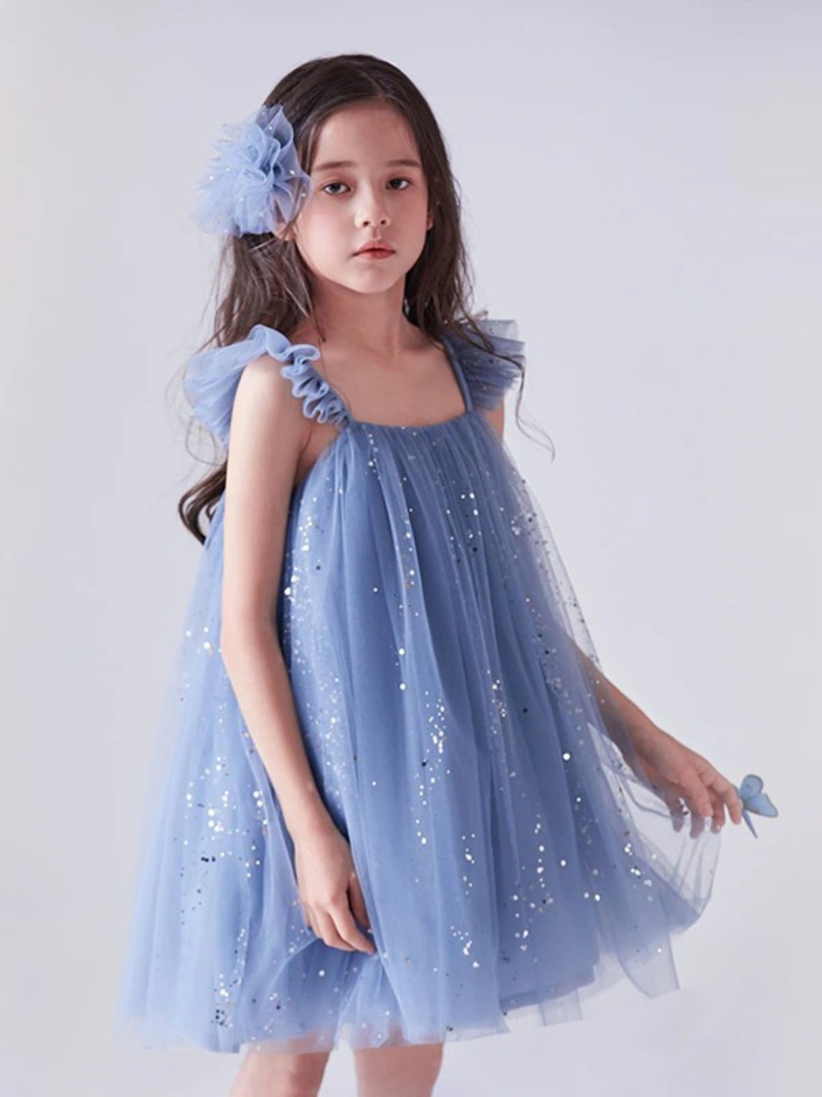 Sparkling Star Flutter Sleeve Tulle Dress