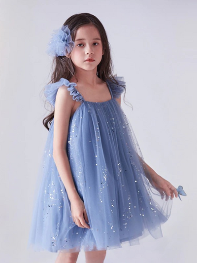 Sparkling Star Flutter Sleeve Tulle Dress