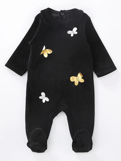 Baby Bedtime Butterfly Long Sleeve Footie Onesie Black