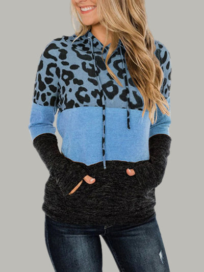 Women's Leopard Color Block Hooded Top