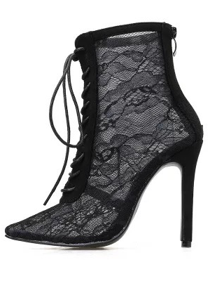 Women's Mesh Pointed Toe Lace-up High Heels By Liv and Mia