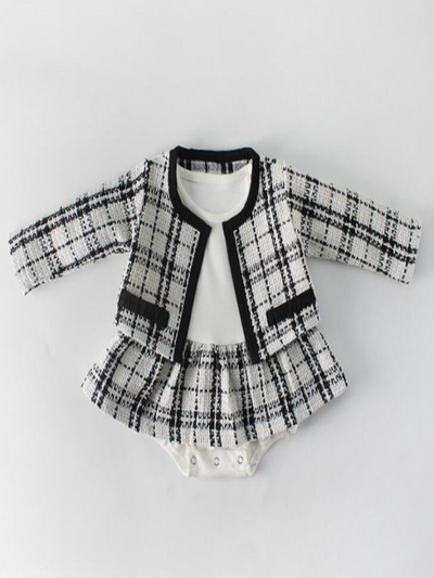 Baby Preppy Chic Tweed Skirted Onesie & Blazer Set - Mia Belle Girls