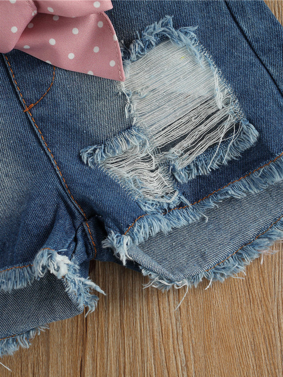 Girls Spring Outfits | Ice Cream Pom Pom Tee & Belted Denim Shorts Set