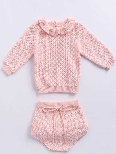 Baby All Dolled Up Sweater Knit Long Sleeve Top and Shorts Set