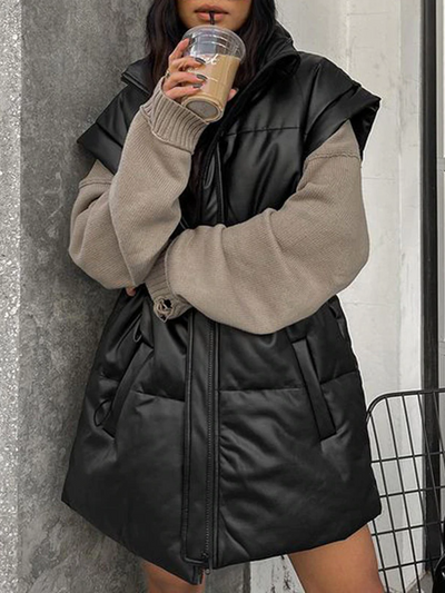 Women's Long Sleeveless Puffer Vest - Mia Belle Girls