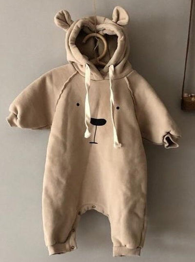 Baby Beary Cute Cuddly Romper Onesie With Drawstring Hoodie Pink
