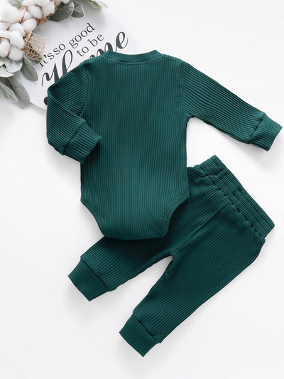 Baby Comfy Cozy Cotton Ribbed Long Sleeve Onesie and Pants Set Green