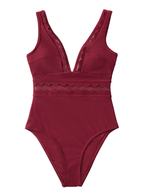 Women's Mesh V Neck One Piece Monokini Swimsuit - Mia Belle Girls