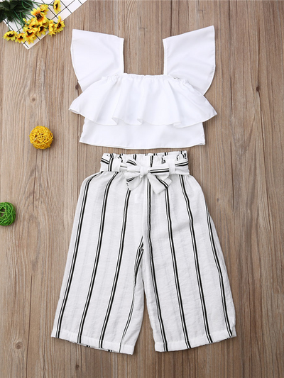 Toddler Spring Outfits | Girls Ruffle Top & Striped Palazzo Pants Set