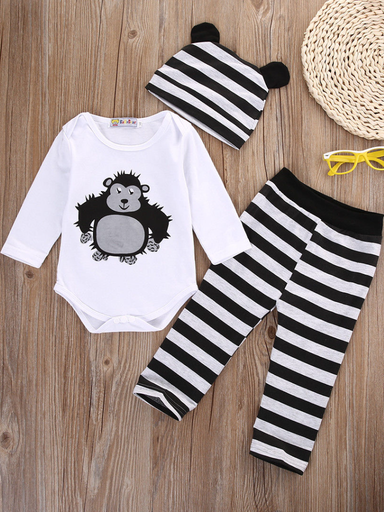 Baby Simply Sweet Patterned Long Sleeve Onesie And Legging Set Black